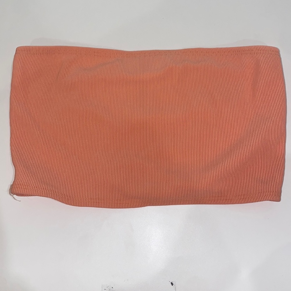 Coral Orange Ribbed Bandeau